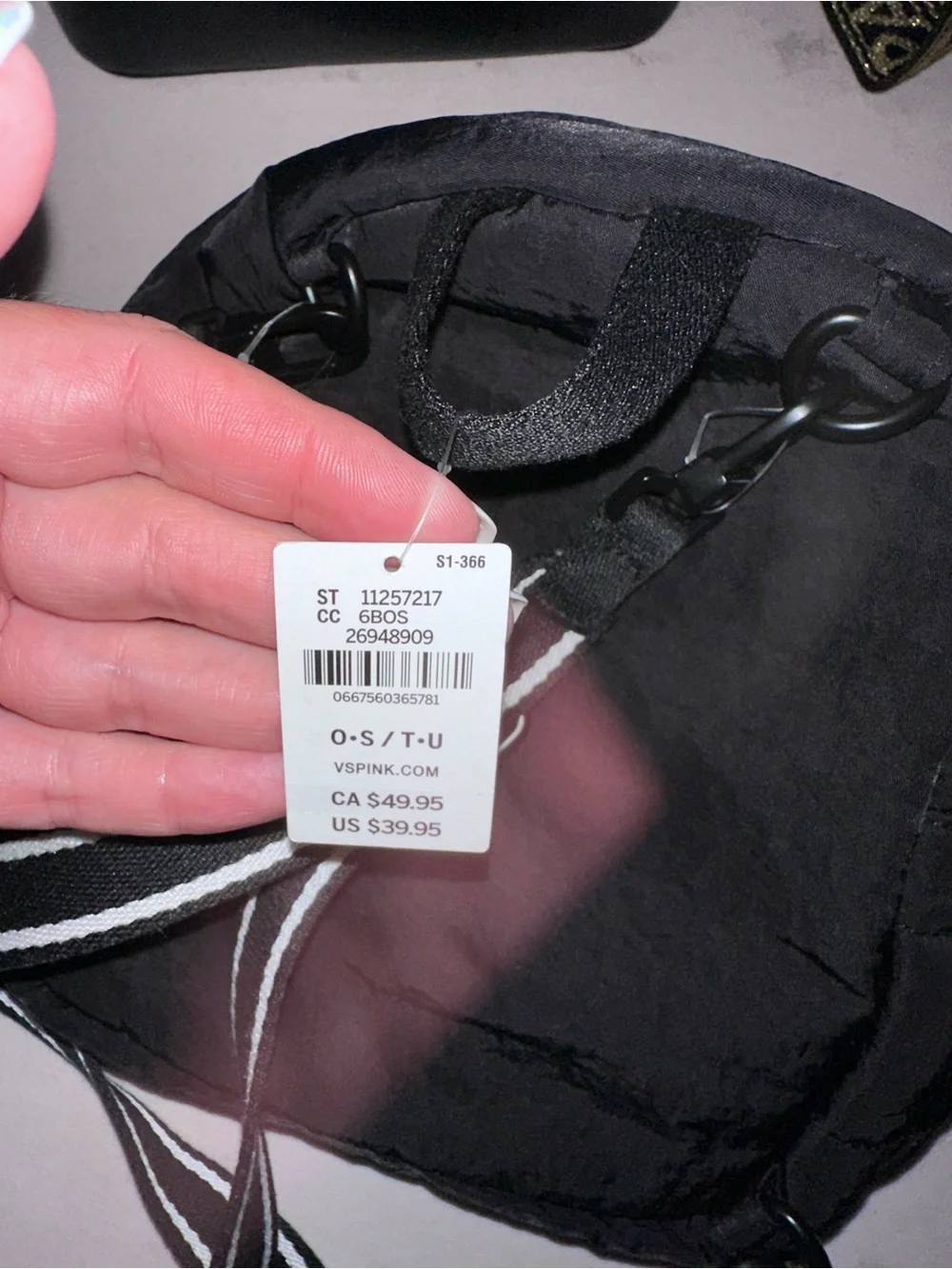 PINK Victoria's Secret Black Convertible Mini Backpack with Striped Straps